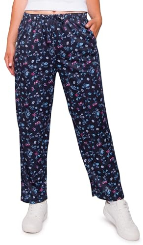 Kendindza - Pantaloni estivi da donna, lunghi, leggeri, per il tempo libero, con fiori in cotone, 3XL