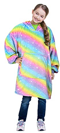 Catalonia Classy oversize huvtröja filt barn med ärmar, varm gosig filt present för flickor pojkar tonåringar, överdimensionerad fleece gosig tröja med huva, regnbåge
