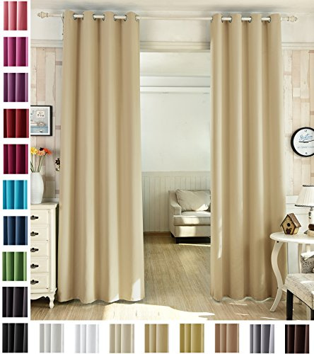 WOLTU Cortina Opaca con Ojales 1 Pieza Cortinas Térmicas Aislantes Moderna Decoración Ventanas para Dormotorio Habitacion Sala Salon 135x225 cm Champán