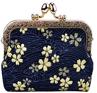 Oyachic Münzbörsen,Geldbörse Klippverschluss,Geldbörse Clipverschluss,Kiss Lock Coin Purse, Portemonnaie Damen Klein,Münzbeutel,Navy blau