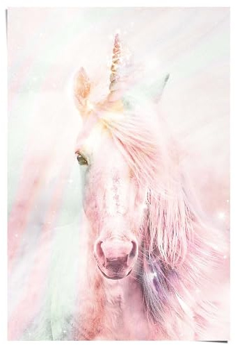 REINDERS Poster, Magisches Einhorn, Kinderzimmer, Poster, Wanddeko, Room Decor, 150 gr. glänzend Bilderdruckpapier, Rosa, 91,5 x 61