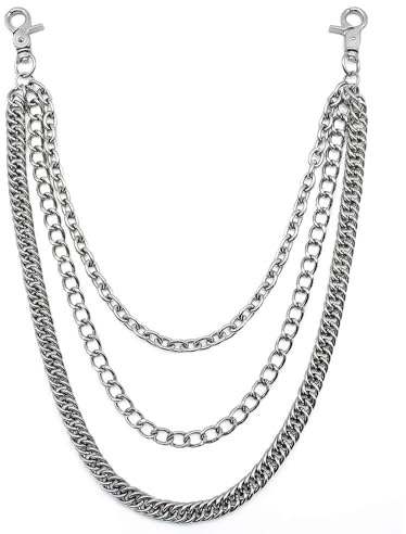 KingYH 1 Pack Pants Chain Triple Chains Metal Wallet Chain for Men Women Fashion Hip Hop Rock Jeans Punk Trouser Wallet Decoration Clothes Accessories