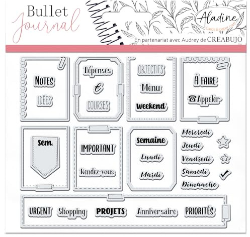 Aladine - Stampo Bullet Clear OrgGANISATION vecka - Skumstämpelbräda, silikonavtryck - perfekt för bullet journal, scrapbooking, anteckningsböcker - DIY kreativ fritid