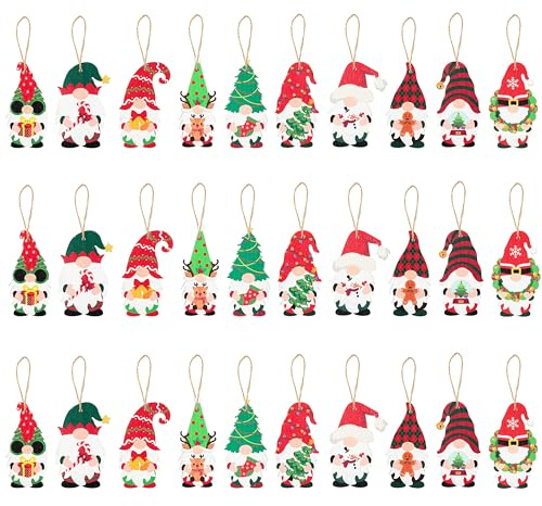 Haooryx Christmas Gnome Wooden Ornaments Tree Hanging Decoration Gift Tag