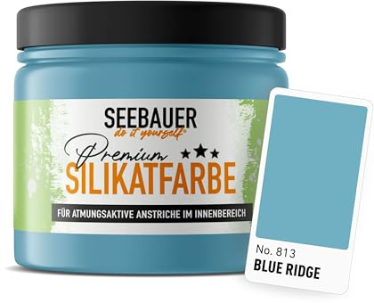 SEEBAUER diy Silikatfarbe Dunkelblau 300ml für Innen (No. 813 Blue Ridge) Atmungsaktive Mineralfarbe für Allergiker - Abwaschbare Wandfarbe - Blautöne hohe Deckkraft
