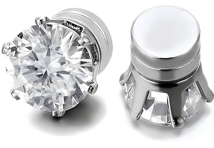 6MM Orecchini Uomo Diamante,Magneti Orecchini Finti Uomo Click-on Fake Piercing Finto Dilatatore Fake Plug,Argento Zirconi Simulato Diamante Brillanti 1 Paio (6mm)
