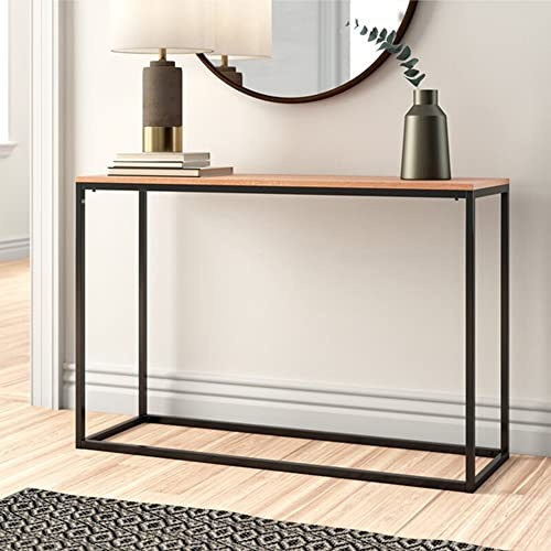 [en.casa] Mesa Consola Mueble de Entrada para Pasillo Recibidor Sala de Espera Metal/Tablero en MDF 80 x 100 x 30 cm - Negro y Efecto Roble