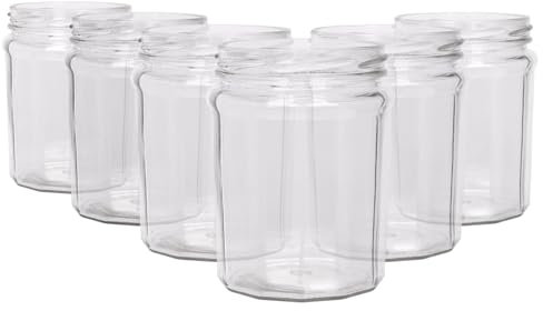 Argon Tableware Glass Jam Jars - 380ml - Pack of 6 - Empty Screw Top Kitchen Storage Jar for Food, Honey, Spice, Pickling, Preserving, Candle Making