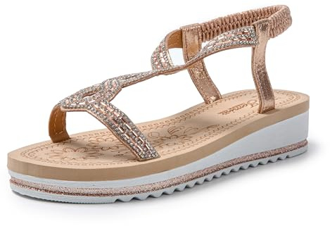 JOMIX Sandali Donna Estivi Ciabatte Ragazze Eleganti con Zeppa Gioiello e Chiusura Elastica Regolabile SD8105 (Oro Rosa,37)