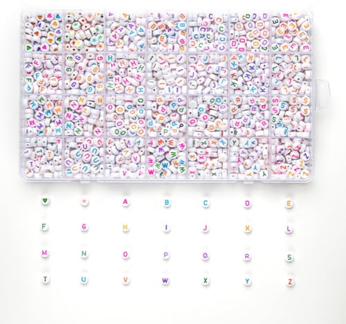 Zsail Buchstabe Perlen ca. 1680pcs Buchstabe Perlen, 4x7 mm Acryl Alphabet Perlen, Perlen für Schmuck und Armband Herstellung (weiß&Farbe)
