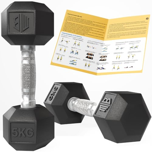 Mancuerna Hexagonal Profesional de Caucho con Agarre Cromado Antideslizante (De 2.5 kg a 240 kg) - Opciones Individuales, Pares o Combos
