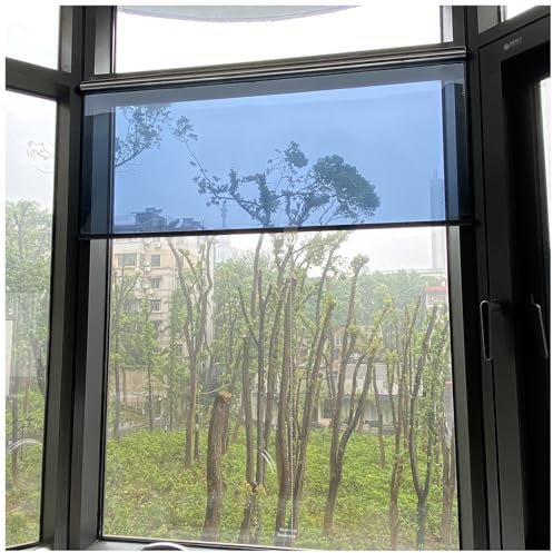 Duo Rollo Einweg-Sichtschutz-Fenstervorhang, Anti UV Wärmekontrolle Rollo Mit Klebehaken, Einweg-Spiegel Sonnenschutz-Rollos Für Küche Wohnbereich Büro, Blau-Silber(H-200cm,W-150cm/59(Film 148cm))