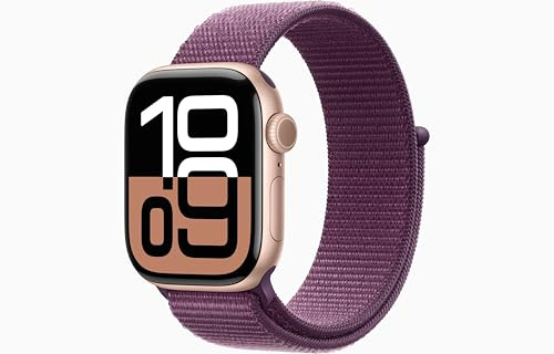 Apple Watch Series 10 [GPS + Cellular, 46mm] - Rose Gold Aluminum Case with Plum Sport Loop (Renewed)
