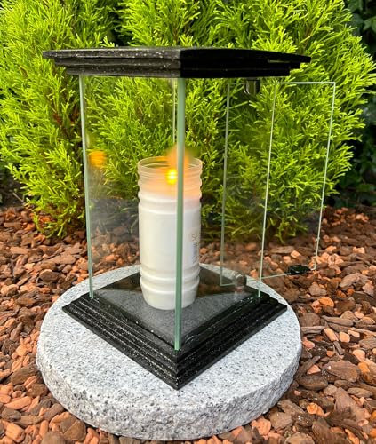 Lanterne funéraire avec bougie funéraire avec porte - Hauteur : 25,5 cm