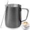 Brocca per latte in acciaio inox da 350 ml/12 oz con misurazione Mark e Latte Art Pen, per cappuccino, espresso, latte, perfetto per gli amanti del caffè (nero)
