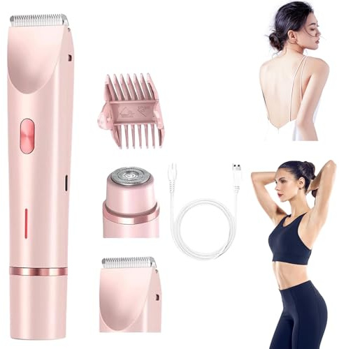 Afeitadora íntima para mujer, 2 en 1, afeitadora eléctrica para mujer, zona íntima, resistente al agua, cortadora de mujer, zona íntima para el cuerpo (rosa)