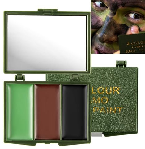 3 Color Camo Face Paint, Eye Body Face Camo Paint, Colors Palette Waterproof Long-lasting Face Camouflage Oil Makeup for Hunting Sports Baseball Game Cosplay Costume Party (Brown, Black, Green)