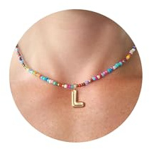 HANLI Collana Perline Perle Personalizzata Con Nome Iniziale L Donna Bambina Oro Placcato 14K Anallergici Leggeri Trendy Gioielli di Moda per le Donne