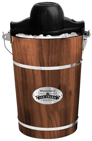 Elite Gourmet EIM949 Old Fashioned 6 Quart Vintage Walnut Wood Bucket, Electric Ice Cream Maker Machine Appalachian, Uses Ice and Rock Salt