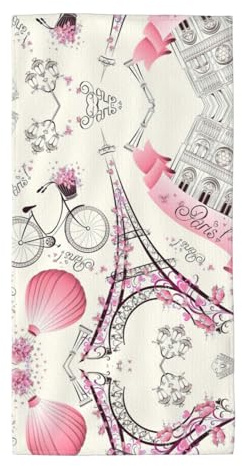 CHAbu Toalla larga romántica con estampado de la Torre Eiffel de París, secado rápido, alta absorción de agua, esponjosa, suave, portátil, natación, viajes, gimnasio