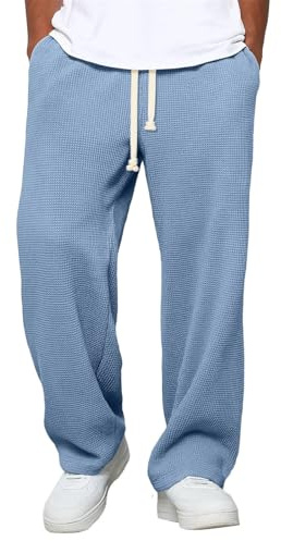 Pantaloni da jogging da uomo, larghi, a nido d'ape, in vita elasticizzata, vestibilità larga, pantaloni sportivi caldi, comodi, da jogging, da uomo, alla moda, Y2K Streetwear, Azzurro, XXL