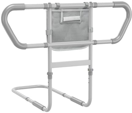 Lesamediio Bed Rails for Elderly Adults Safety: Adjustable Bedside Assist Rails with Storage Pockets, Non-Slip Handles, Motion Sensor Light, Items for Elderly Bed Rail, 400LB Gravity Capacity