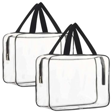 Large Toy Storage Bags PVC Waterproof Organizers Toy Bags Reusable Clear PVC Board Game Storage with Zipper and Handle for Board Games, Building Blocks, Puzzles, Kids Books (Black-2PCS)