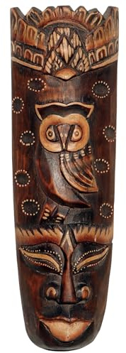 Wogeka - Maschera da parete con gufo da 30 cm – realizzata a mano in legno come idea regalo per decorazione, intaglio di Bali, maschera Africa 107