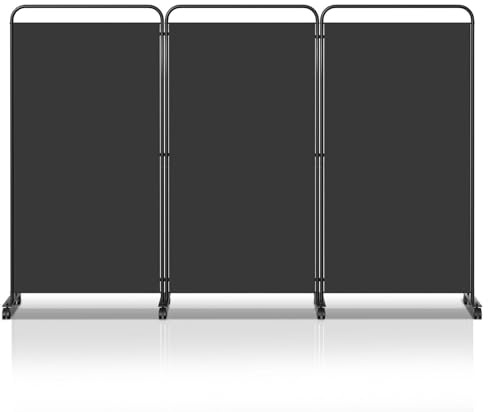 PeviasotParavent rumsavdelare på hjul, 4-delad skiljevägg, vikbar 263 x 180 cm, insynsskydd för kontor och balkong, skiljevägg, insynsskydd av polyesterfiber, paravent-bågform, antracit