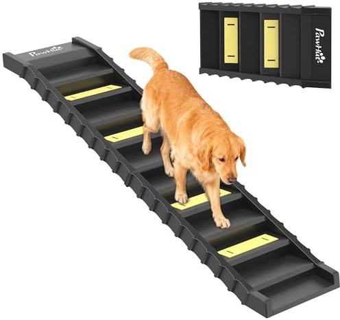 PawHut Hundramp, bil, vikbar hundtrappa med 10 nivåer, 154 x 40 cm, svart | Halkfri yta, hundbil bärbar starthjälp för bagageutrymme, för stora hundar upp till 25 kg, för bilar lastbilar SUV