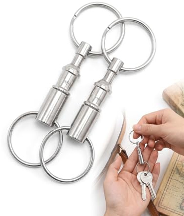 YIPFEN Portachiavi Moschettone 2 Pezzi Argento, Sgancio Rapido Girevole. Doppio Anello Robusto. Organizzatore Sicuro Anti-Smarrimento per Chiavi Auto, Casa, Moto, Borse.