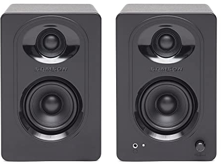 Samson SAM30 3-Inch Powered Studio Monitors Pair Featuring Polypropylene Woofer and 3/4-inch Silk-Dome Tweeter in MDF with Textured Vinyl Covering (Black)