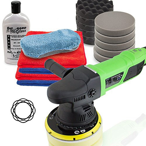 BITUXX® Sparset Exzenter Poliermaschine 950W Autopolierer Poliergerät Autopflege KFZ Pflege Autolackaufbereitung Lackpflege inklusive Nano Politur