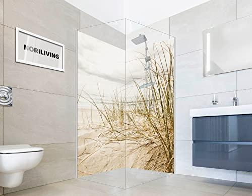 NORILIVING Duschrückwand Fliesenersatz Dusche 100x200 cm Motiv Dünen Gras Strand | Duschwand ohne Bohren 2 teilig | Wandverkleidung Bad Aluverbundplatte 3 mm