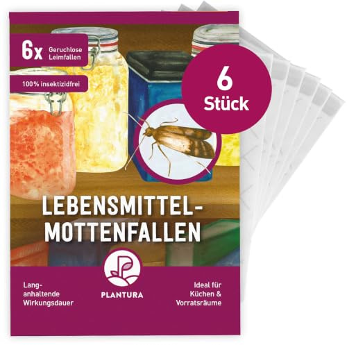 Plantura Lebensmittel-Mottenfallen, 6 Stück | Geruchlose Pheromonfallen, ergänzt Mottenbekämpfung, Mottenfalle für Küche & Vorratsschrank