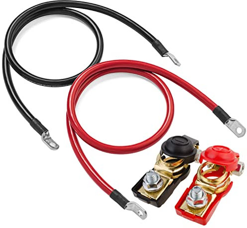 GTIWUNG 2Pcs 12V Battery Cables Red and Black, Auto Battery Leads 6AWG with Ring Terminals Copper Flexible Wire + 1 Pair Quick Release Connectors