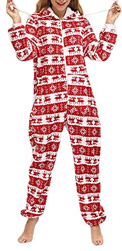 Caziffer Pyjama Femme à Capuche Vêtement de Noël pour Femme en Flanelle (Faon Rouge, L)