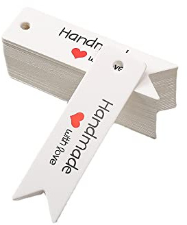GIVBRO Etichette regalo in carta kraft, 2 cm x 7 cm, stile vintage, fatte a mano, con amore, Natale, compleanno, matrimonio, 100 pezzi