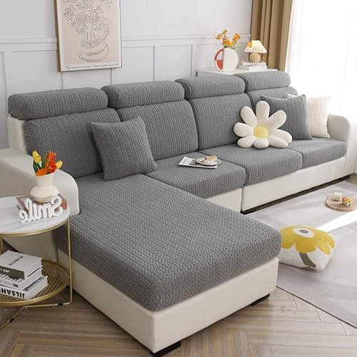 Universal Stretch Sofa Seat Cushion Cover - L Shape Slipcover for Couch, Chaise, and Cushion Protector (Grey Wheat)