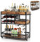 GiantexUK 3-Tier Kitchen Serving Cart, Home Bar Cart Trolley with Wine Rack, Glass Holder, Removable Tray & Handles, Rolling Drinks Trolley on Lockable Wheels (with Removable Top Tray, 80x40x83cm)