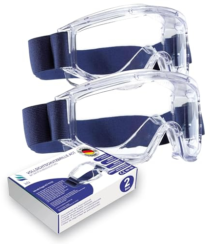 kela 2er Pack Vollsichtschutzbrillen ACT I 100% Made in Germany | Ventilation Anti Fog Beschichtung | Acetatscheibe gegen Chemikalien I breites Kopfband | Baustelle, Labor, Werkstatt