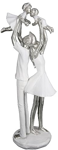 Casablanca dekorationsfigur skulptur familjetid – gjord av konstharts – present födelse dop – färg: vitt silver – höjd 37 cm