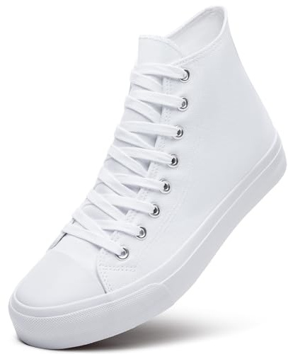 Mens Classic High Top Sneakers,Lace up High Top Canvas Shoes,Casual Shoes for Men, Full White, 9 UK
