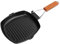 Grillpfanne, Tragbare Gusseisen-Steak-Grillpfanne, Antihaftbeschichtete Grillpfanne Mit Klappbarem Holzgriff, Steakpfanne, Vielseitige Quadratische Grillpfanne, Grillpfanne Für Den Innenbereich(20cm)