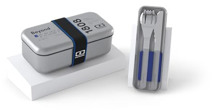 monbento - Beyond Lunch-Set für unterwegs, Edelstahl, lebensmittelecht, für Mikrowelle MB Sense + Lunchbox mit Hülle MB Slim Box – BPA-frei – langlebig, wiederverwendbar und sicher – Blau