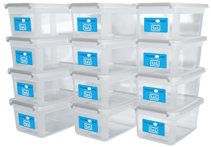 ATHLON TOOLS 12x 1,5L Aufbewahrungsboxen mit Deckel klein – 100% Neumaterial - transparent - BPA Frei – stapelbare Behälter – graue Verschlussclips – nahezu Luftdicht - Organizer