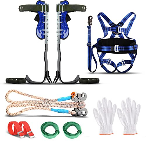 Helangel Ensemble professionnel de crampons d'escalade dans les arbres avec harnais de sécurité complet à 5 points, équipement d'escalade amélioré pour la cueillette des fruits et le sauvetage