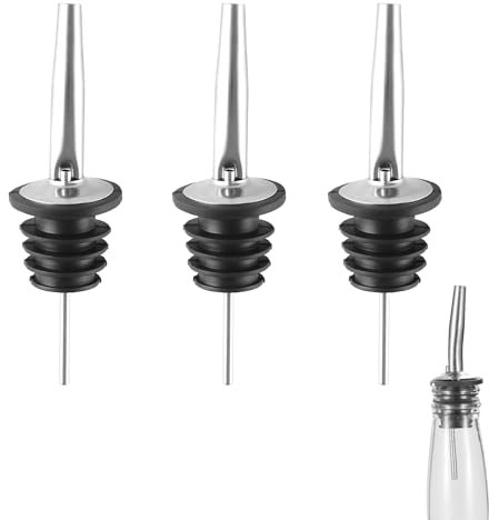 3 Pcs Bottle Pourers for Spirits,304 Stainless Steel Speed Pourers,Silver Spirit Pourers,Bottle Pourers with Rubber Stopper,Drink Pourers for Spirits,for Most Wine Bottles in Restaurants,Bars