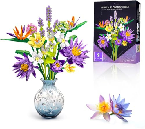 My Little Snow Bouquet de Fleurs Adulte - Set de Construction Fleur Bouquet de Lotus Bleu - Collection Botanique - Cadeau pour Filles et Femmes