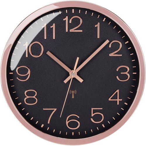 Epochic Funkuhr Wanduhr Ohne Tickgeräusche Lautlos 30cm Groß Moderne Wanduhr Funk Batteriebetrieben Einfach zu Lesen für Zimmer Zuhause Küche Schlafzimmer Büro (Roségold)